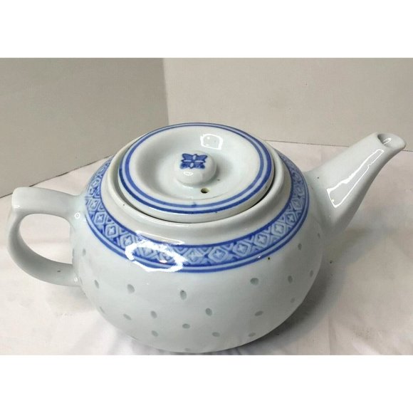 Tienshan Other - Vintage Mid-Century Porcelain Rice Flower Teapot Blue/White Tienshan Vase